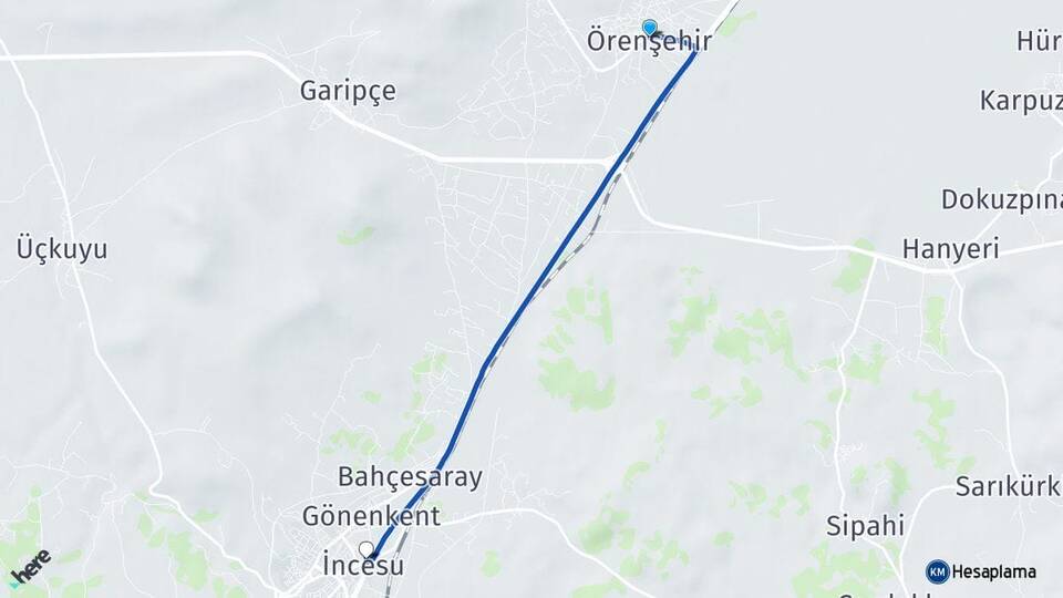 Kayseri İncesu Örenşehir İncesu Arası Kaç Km - Yol Haritası