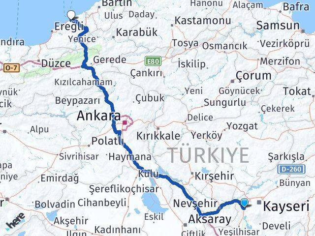 Kayseri İncesu Zonguldak Arası Kaç Km - Yol Haritası