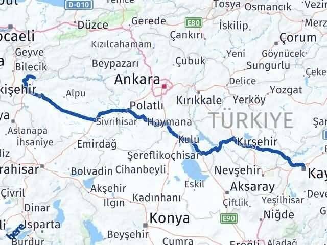 Kayseri İnhisar Bilecik Arası Kaç Km - Yol Haritası