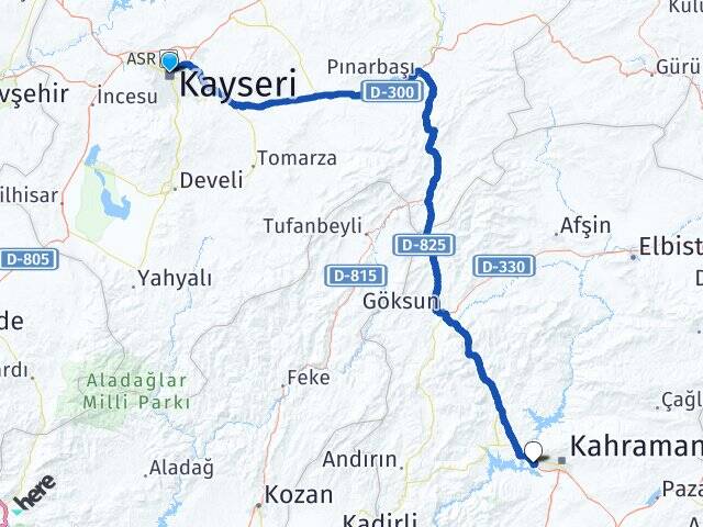 Kayseri K.Maraş Sütçü İmam Üniversitesi Arası Kaç Km - Yol Haritası