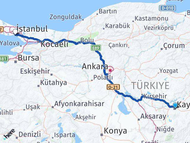 Kayseri Kadıköy İstanbul Arası Kaç Km - Yol Haritası