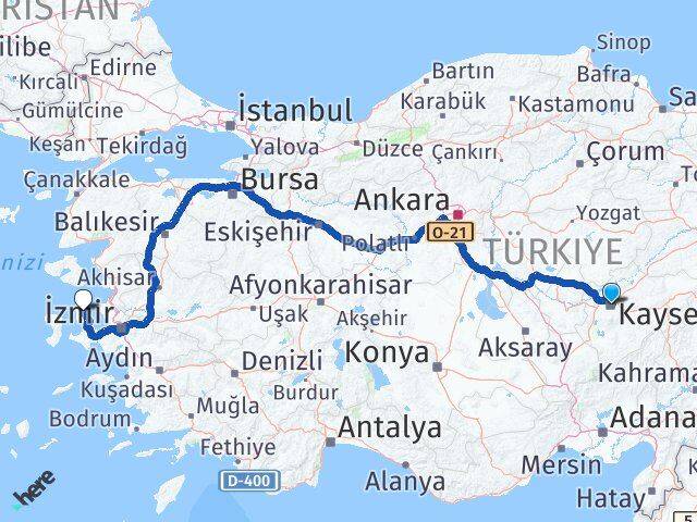 Kayseri Karaburun İzmir Arası Kaç Km - Yol Haritası