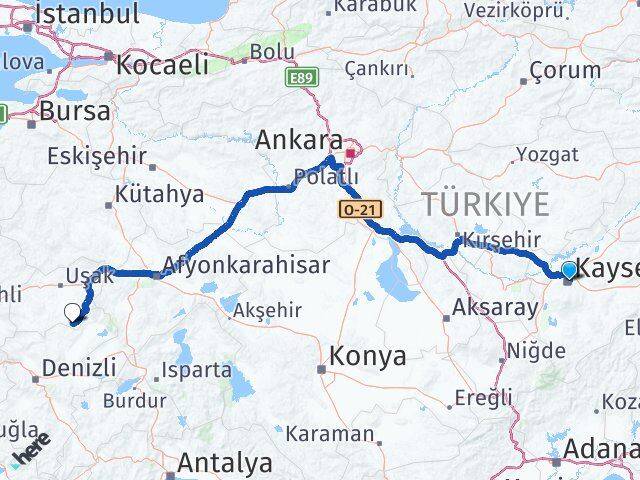 Kayseri Karahallı Uşak Arası Kaç Km - Yol Haritası
