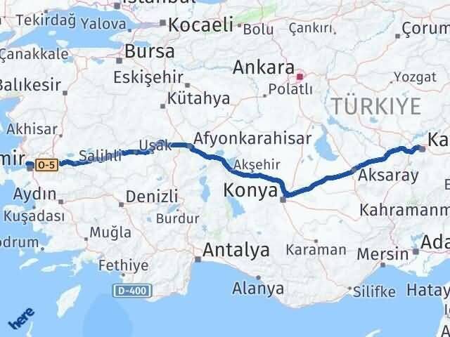 Kayseri Karşıyaka İzmir Arası Kaç Km - Yol Haritası