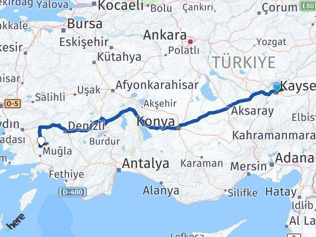 Kayseri Kavaklıdere Muğla Arası Kaç Km - Yol Haritası