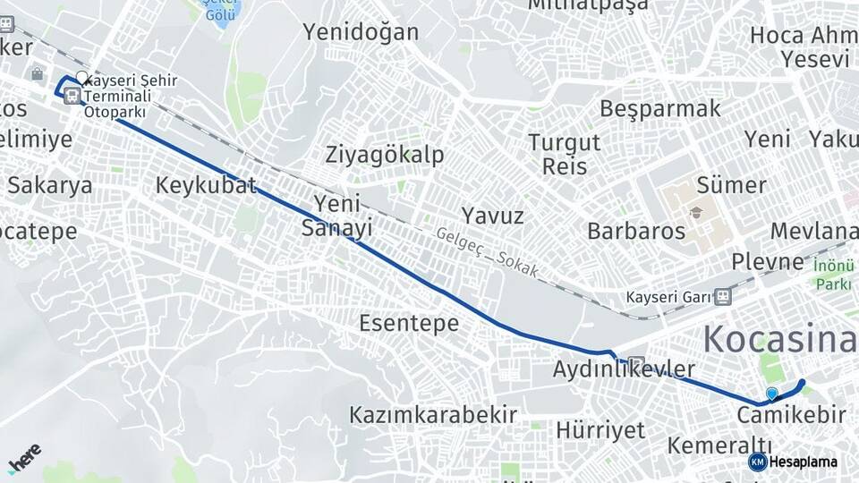 Kayseri Kayseri Otogarı Arası Kaç Km - Yol Haritası