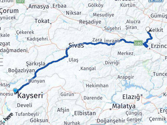Kayseri Kelkit Gümüşhane Arası Kaç Km - Yol Haritası