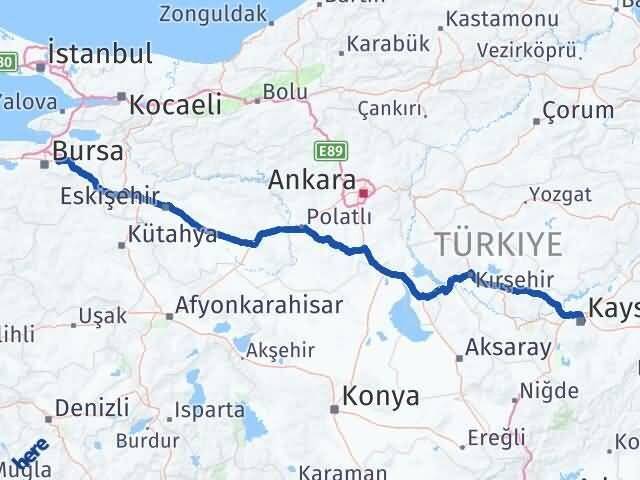 Kayseri Kestel Bursa Arası Kaç Km - Yol Haritası