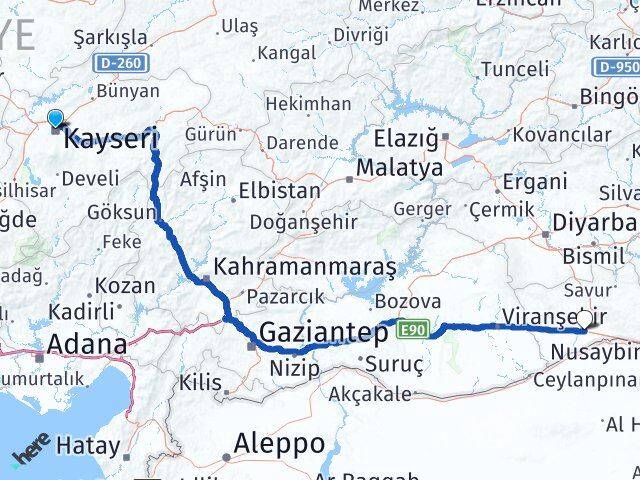 Kayseri Kızıltepe Mardin Arası Kaç Km - Yol Haritası