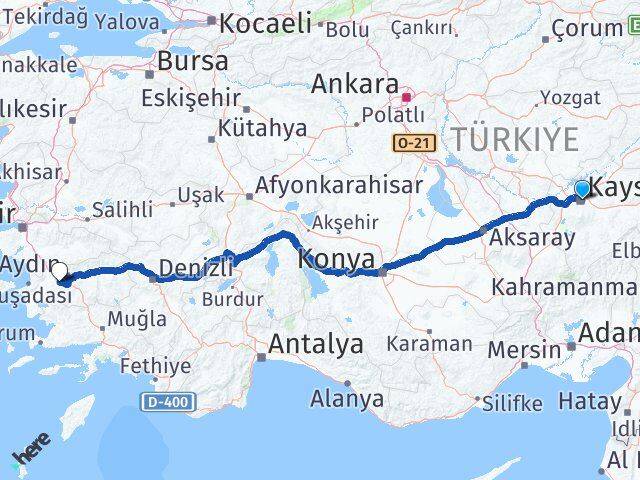 Kayseri Koçarlı Aydın Arası Kaç Km - Yol Haritası