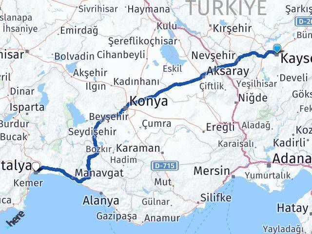 Kayseri Kocasinan Antalya Arası Kaç Km - Yol Haritası