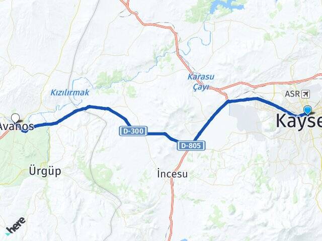 Kayseri Kocasinan Avanos Nevşehir Arası Kaç Km - Yol Haritası