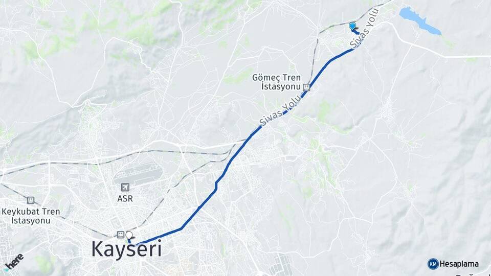 Kayseri Kocasinan Barsama Kocasinan Arası Kaç Km - Yol Haritası