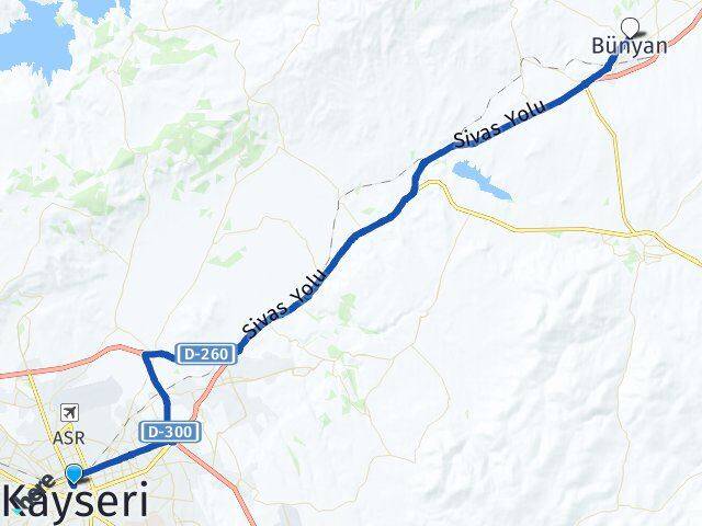 Kayseri Kocasinan Bünyan Arası Kaç Km - Yol Haritası