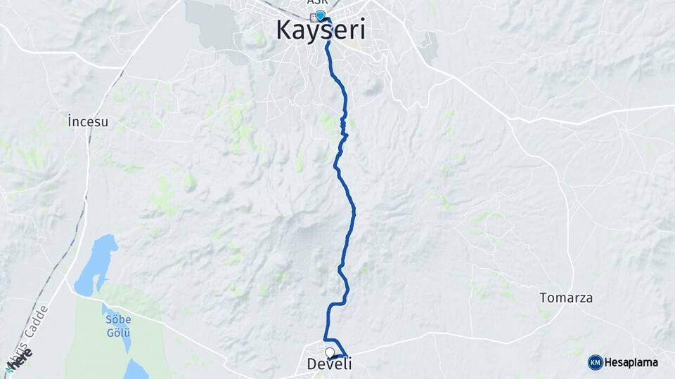 Kayseri Kocasinan Develi Arası Kaç Km - Yol Haritası