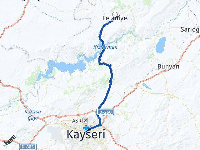 Kayseri Kocasinan Felahiye Arası Kaç Km - Yol Haritası
