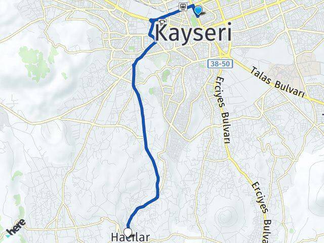 Kayseri Kocasinan Hacılar Arası Kaç Km - Yol Haritası