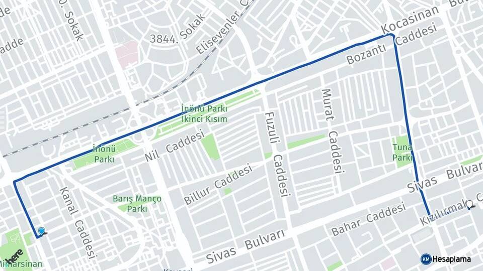 Kayseri Kocasinan Melikgazi Arası Kaç Km - Yol Haritası