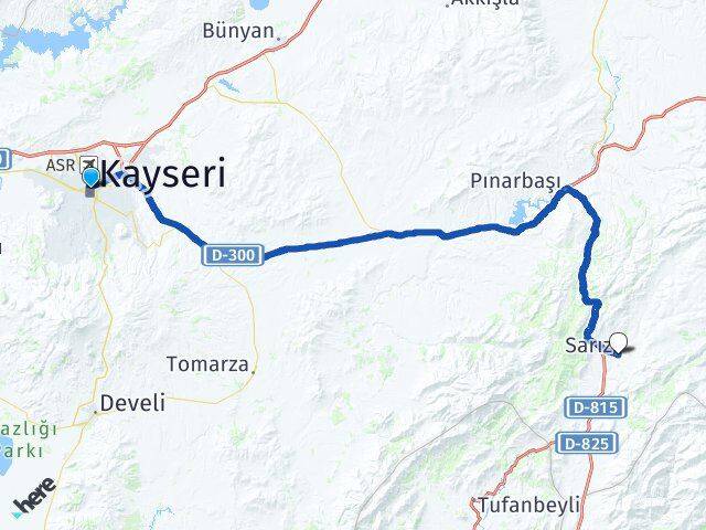Kayseri Kocasinan Sarız Arası Kaç Km - Yol Haritası