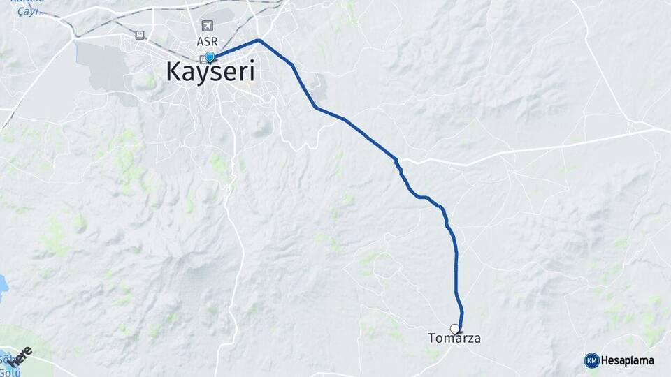 Kayseri Kocasinan Tomarza Arası Kaç Km - Yol Haritası