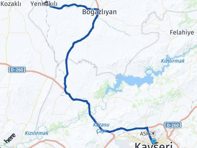 Kayseri Kocasinan Yenifakılı Yozgat Arası Kaç Km - Yol Haritası