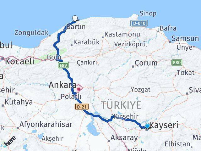 Kayseri Kurucaşile Bartın Arası Kaç Km - Yol Haritası