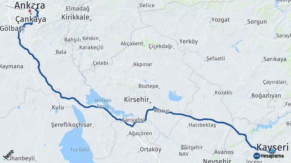 Kayseri Mamak Ankara Arası Kaç Km - Yol Haritası