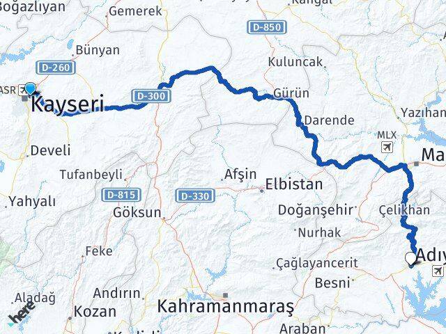 Kayseri Melikgazi Adıyaman Arası Kaç Km - Yol Haritası