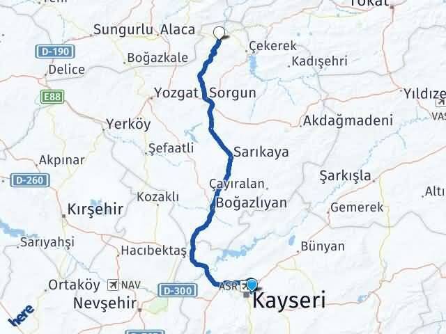 Kayseri Melikgazi Aydıncık Yozgat Arası Kaç Km - Yol Haritası