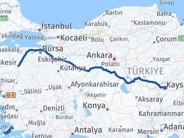 Kayseri Melikgazi Balıkesir Arası Kaç Km - Yol Haritası