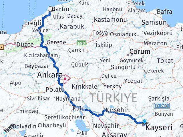 Kayseri Melikgazi Bartın Arası Kaç Km - Yol Haritası