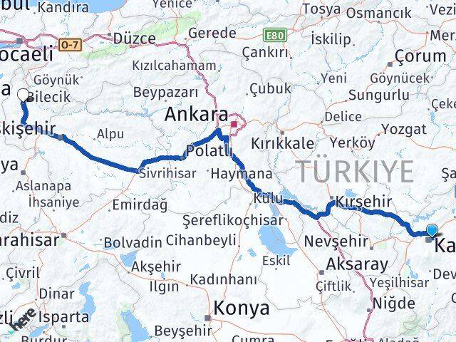 Kayseri Melikgazi Bilecik Arası Kaç Km - Yol Haritası