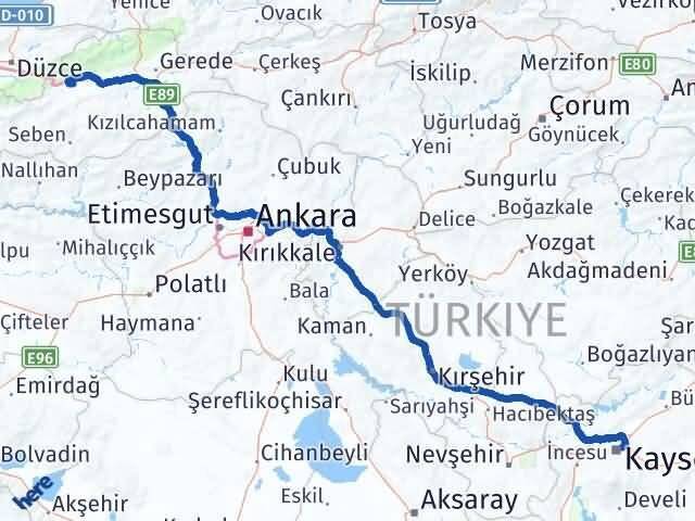 Kayseri Melikgazi Bolu Arası Kaç Km - Yol Haritası