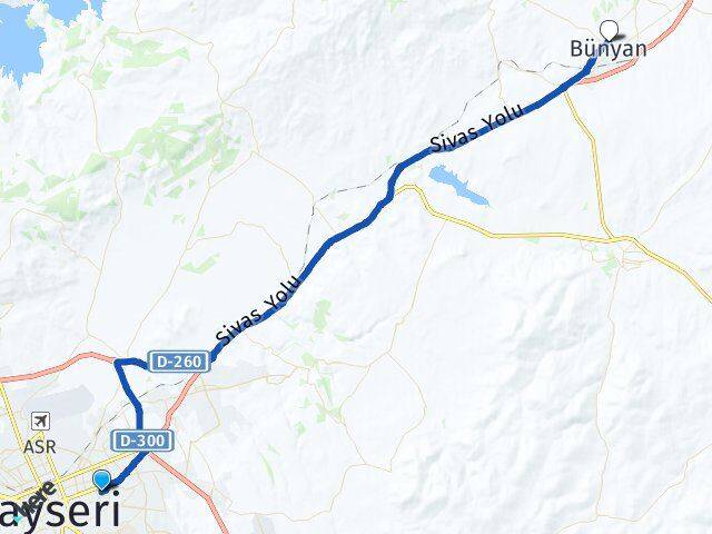Kayseri Melikgazi Bünyan Arası Kaç Km - Yol Haritası