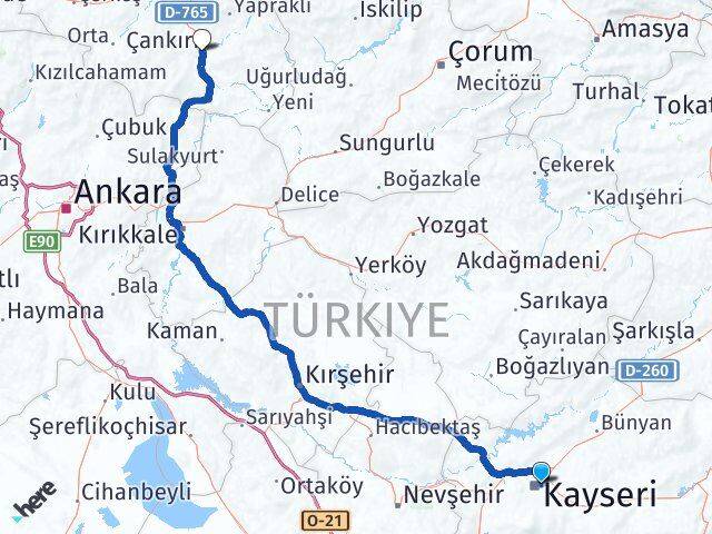 Kayseri Melikgazi Çankırı Arası Kaç Km - Yol Haritası