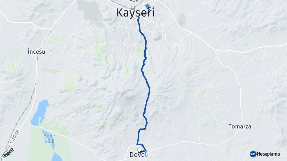 Kayseri Melikgazi Develi Arası Kaç Km - Yol Haritası