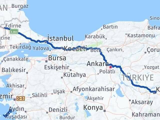 Kayseri Melikgazi Edirne Arası Kaç Km - Yol Haritası