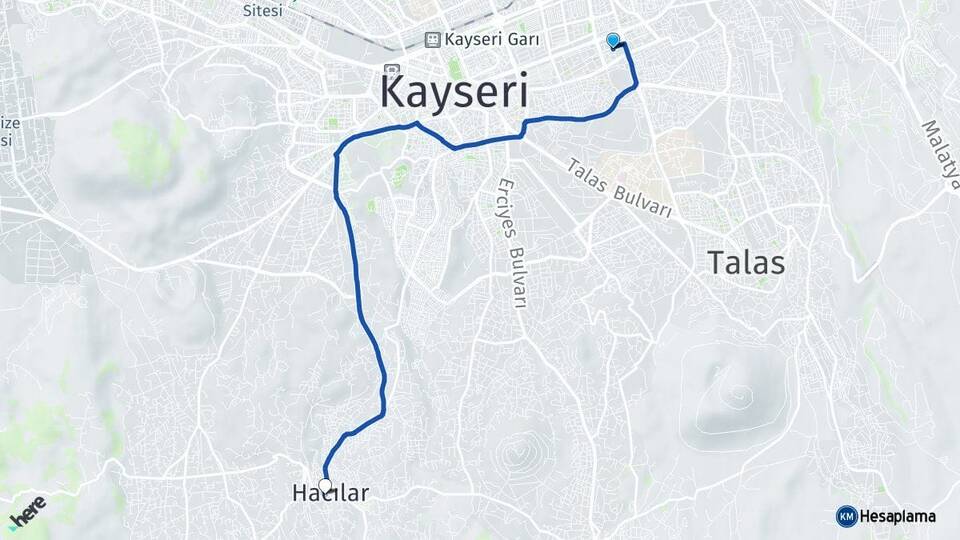 Kayseri Melikgazi Hacılar Arası Kaç Km - Yol Haritası