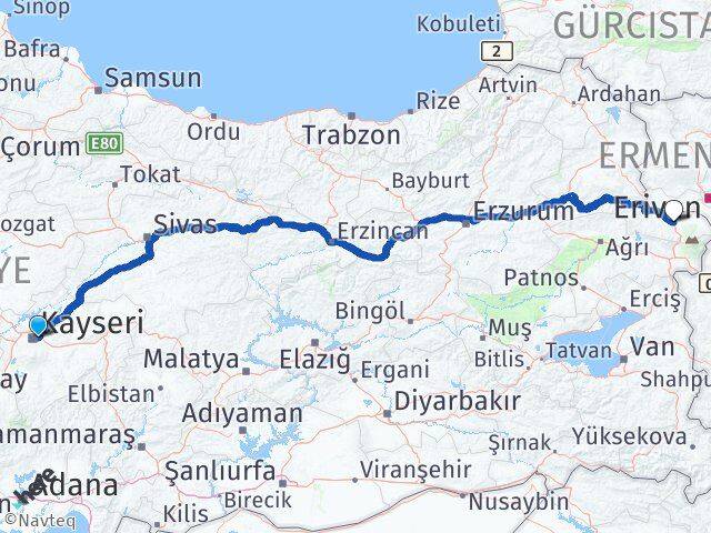 Kayseri Melikgazi Iğdır Arası Kaç Km - Yol Haritası
