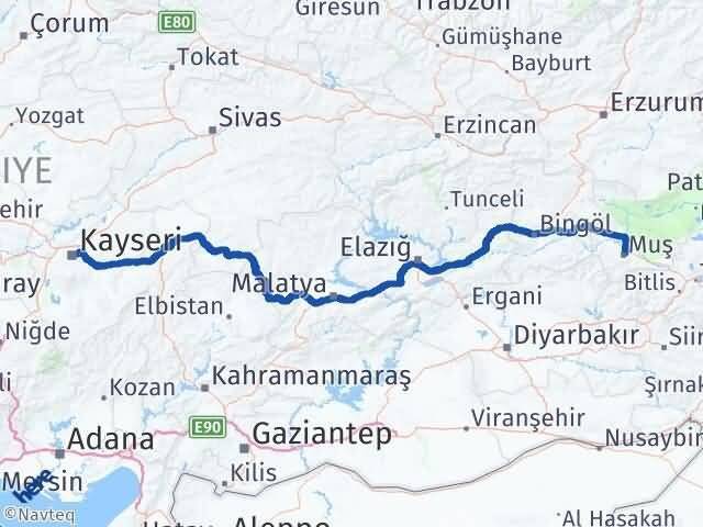 Kayseri Melikgazi Muş Arası Kaç Km - Yol Haritası