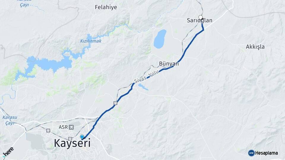 Kayseri Melikgazi Sarıoğlan Arası Kaç Km - Yol Haritası