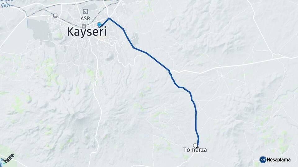 Kayseri Melikgazi Tomarza Arası Kaç Km - Yol Haritası