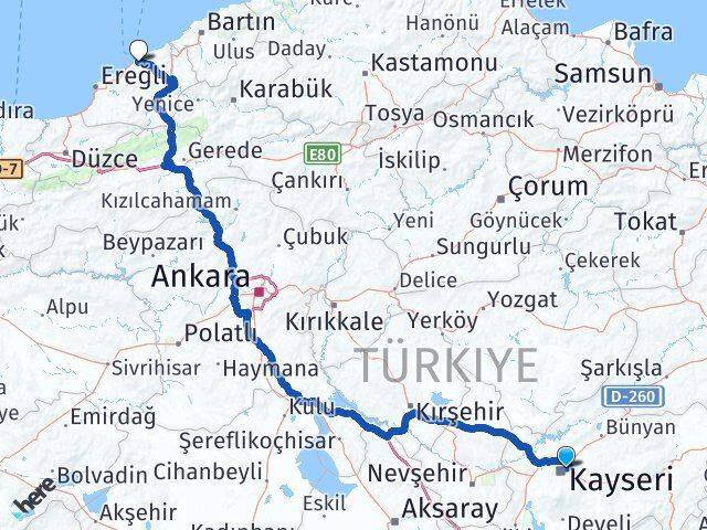 Kayseri Melikgazi Zonguldak Arası Kaç Km - Yol Haritası