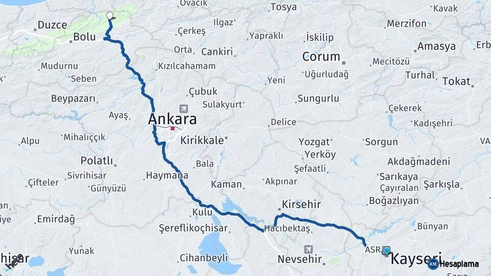 Kayseri Mengen Bolu Arası Kaç Km - Yol Haritası