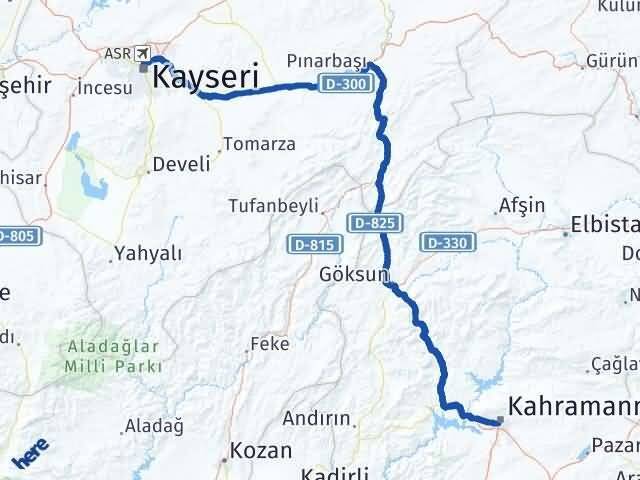 Kayseri Onikişubat Kahramanmaraş Arası Kaç Km - Yol Haritası