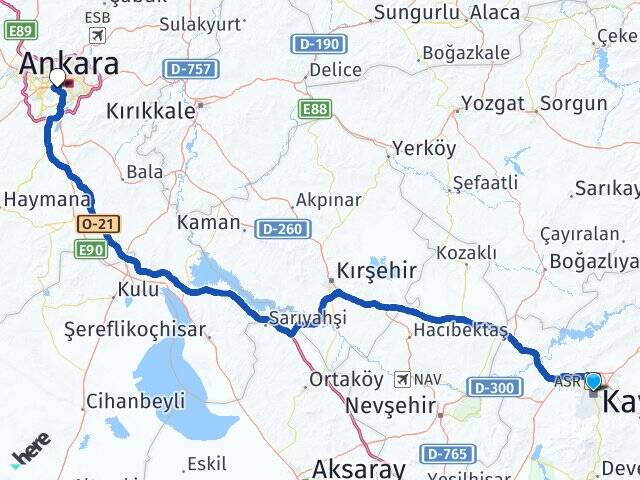 Kayseri Orta Doğu Teknik Üniversitesi (ODTÜ) Arası Kaç Km - Yol Haritası