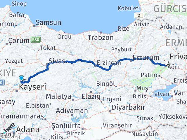 Kayseri Özvatan Ağrı Arası Kaç Km - Yol Haritası