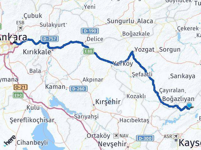 Kayseri Özvatan Ankara Arası Kaç Km - Yol Haritası
