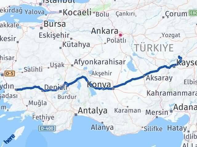 Kayseri Özvatan Aydın Arası Kaç Km - Yol Haritası