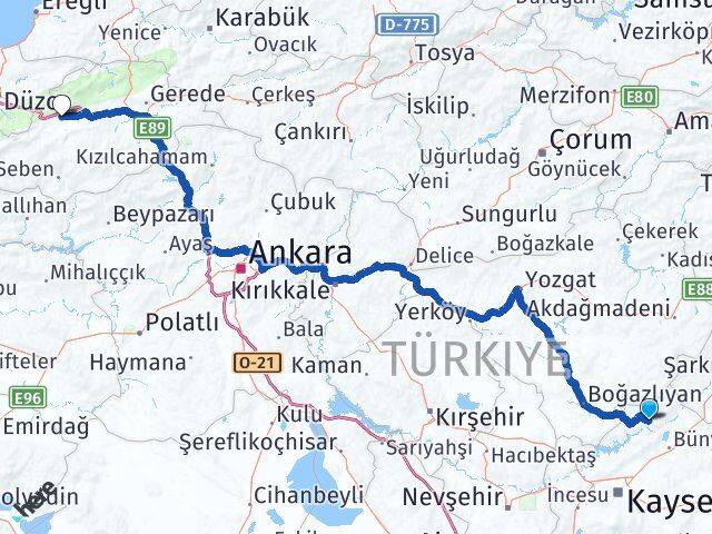 Kayseri Özvatan Bolu Arası Kaç Km - Yol Haritası